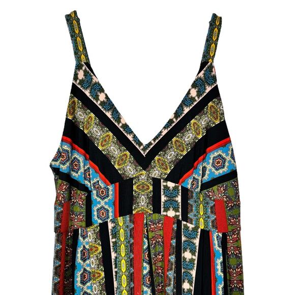 Tahari Tile Stripe Maxi Dress Small Boho Festival Stretch Jersey Black Multi - Picture 3 of 7